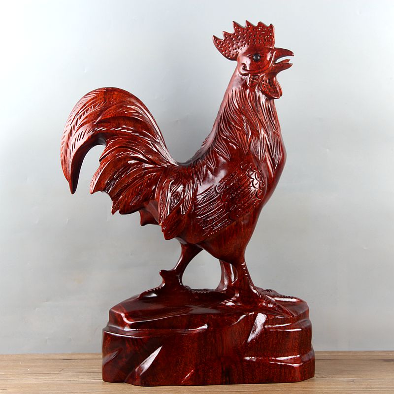 木雕大公鸡鸿运当头摆件实木雕刻十二生肖动物家居红木工艺品 大公鸡