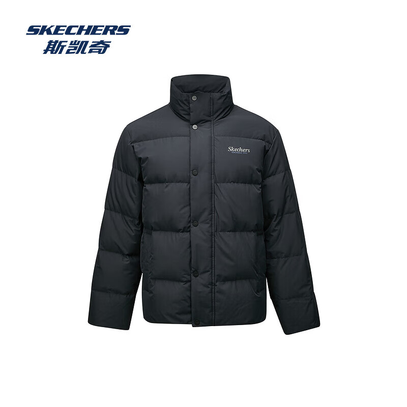斯凯奇（Skechers）男女同款防泼水防泼油2025年冬季新款鸭绒立领保暖外套羽绒服 碳黑/0018 2XL