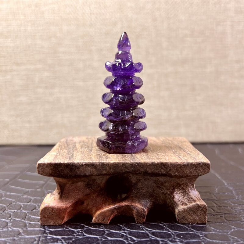 蝶灿 紫水晶文昌塔 原石打磨 色泽艳丽 步步高升 家居办公书桌 五层