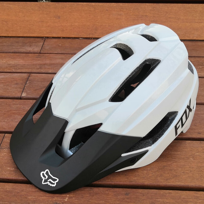 绿喆骑行头盔一体成型自行车山地车越野平衡车安全盔 白+黑 FOX头盔 均码