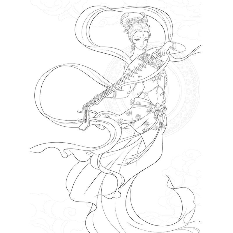 飞天舞 敦煌曲 唯美古风涂色线描集 水彩古风涂色线描 哒哒猫 填色书