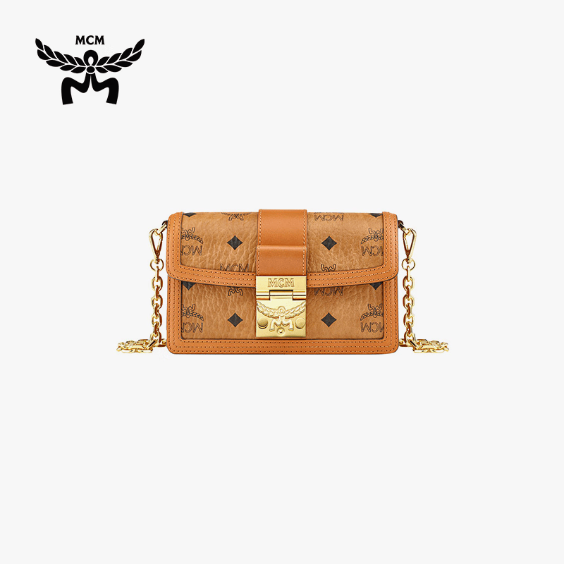 mcmtray 经典印花迷你链条包单肩斜挎包信封包女包通勤锁扣 干邑色