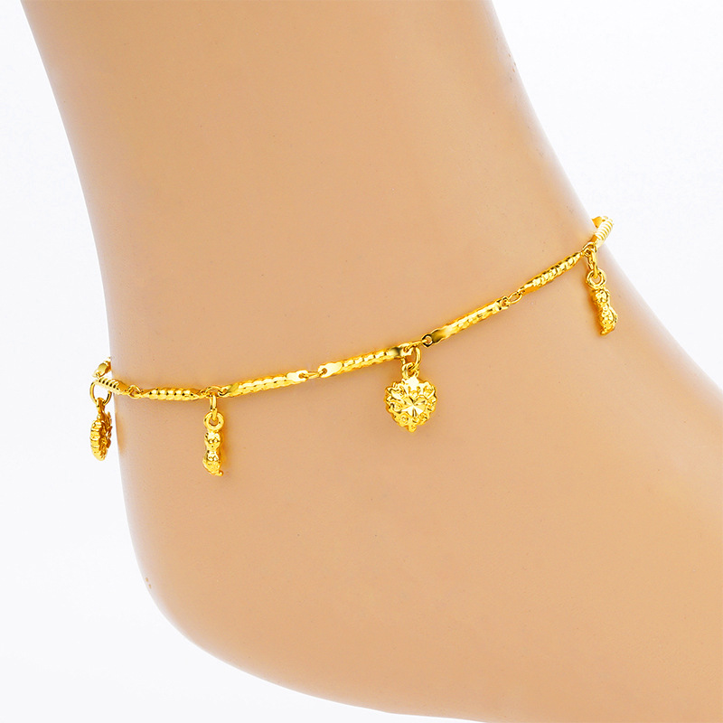 欧币金脚链女士越南镀沙金色韩版时尚转运珠脚链饰品镀金脚饰女 爱心