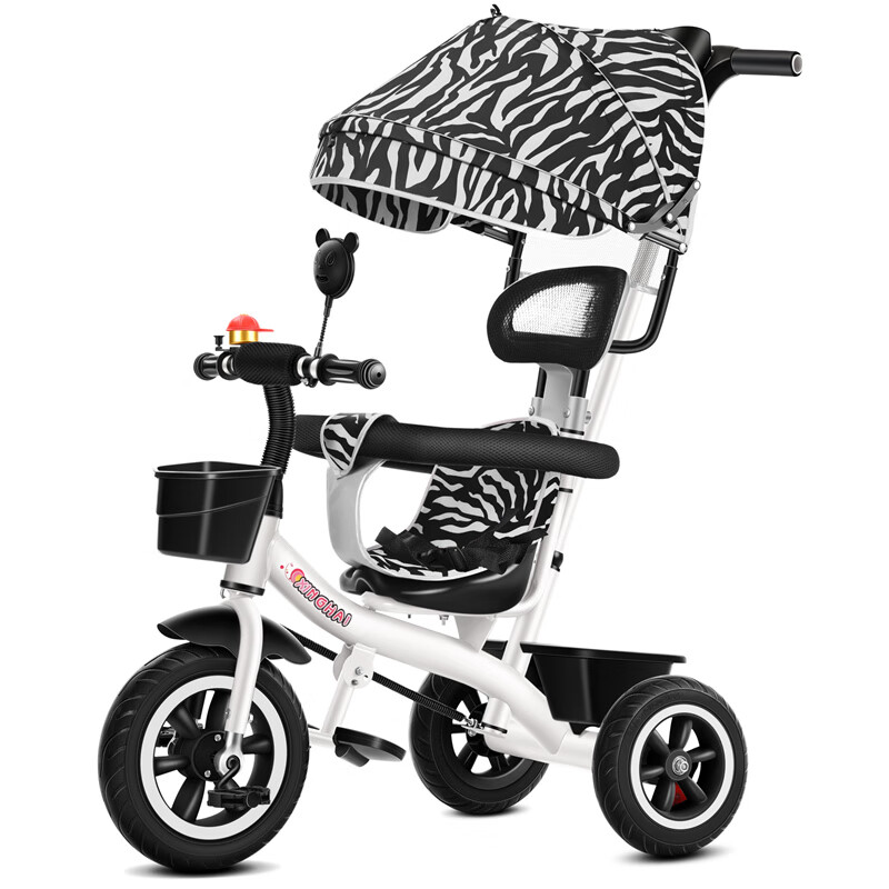 星孩 兒童三輪車1-3-2-6歲大號寶寶嬰兒手推車腳踏自行車幼兒園童車 頂配鈦空輪+推把+護(hù)欄+蓬/ 白色