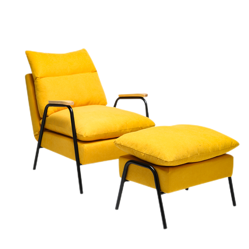 星恺 懒人沙发单人休闲布艺沙发卧室阳台简约靠背椅可躺折叠喂奶椅 黄色 单椅