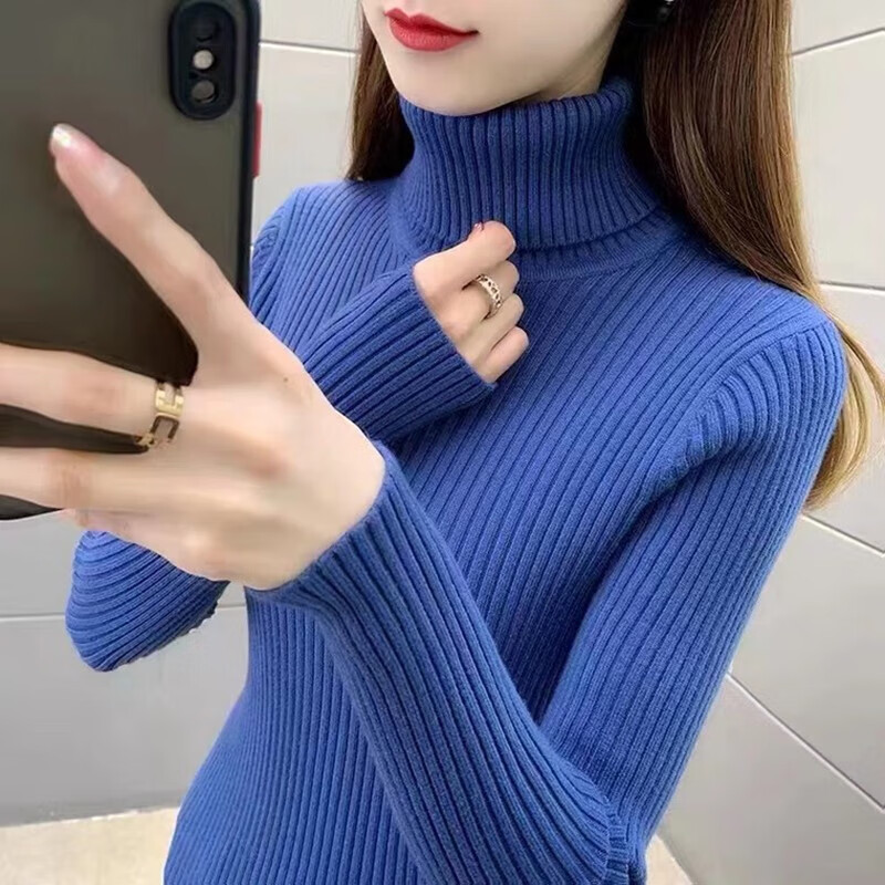 香影芬新款针织衫女高领毛衣女秋冬内搭新款纯色修身显瘦洋气打底衫女 卡其色 S (建议95斤以内)