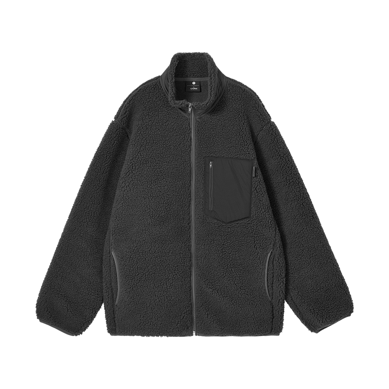 京东京造外套男羊羔毛秋冬季夹克情侣宽松加厚服装衣服深灰色 XL