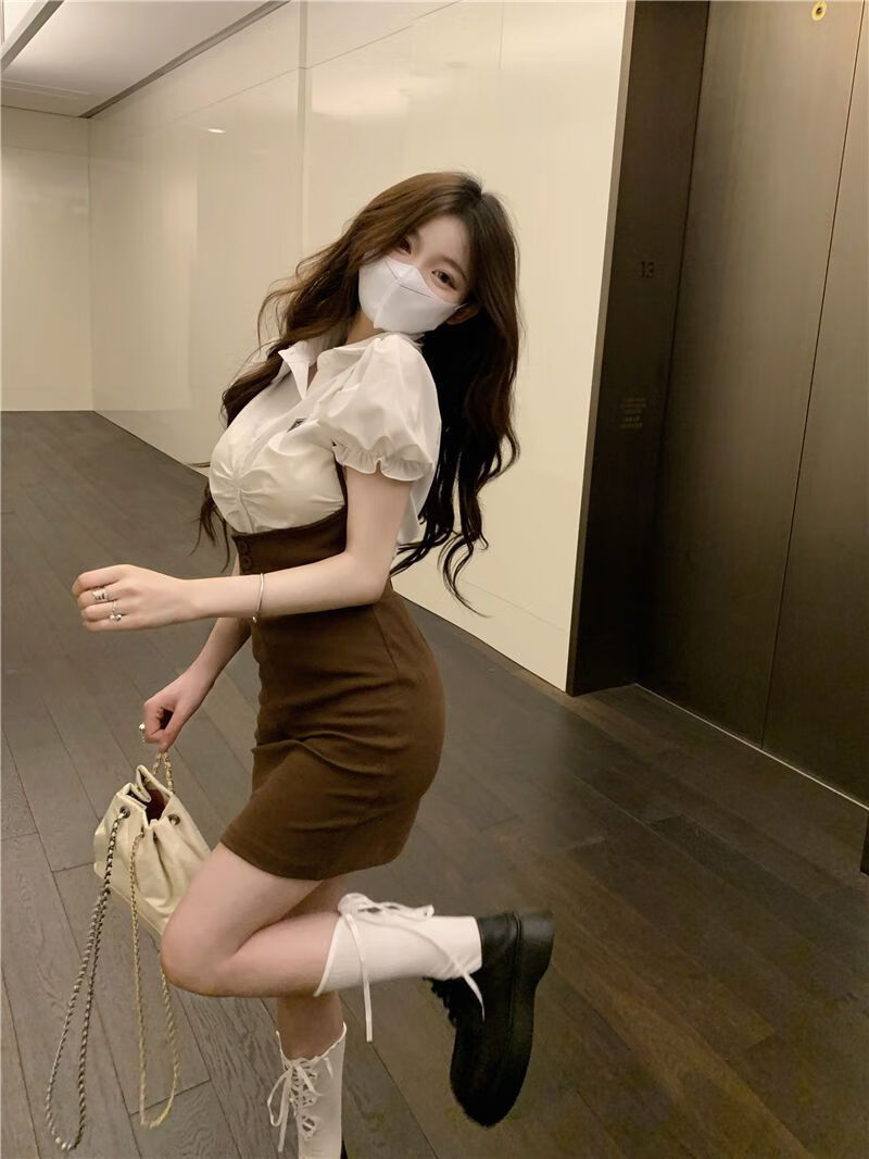 象裁jk制服套装春秋炸街学院风女装泡泡袖衬衫夏季吊带连衣裙气质甜辣