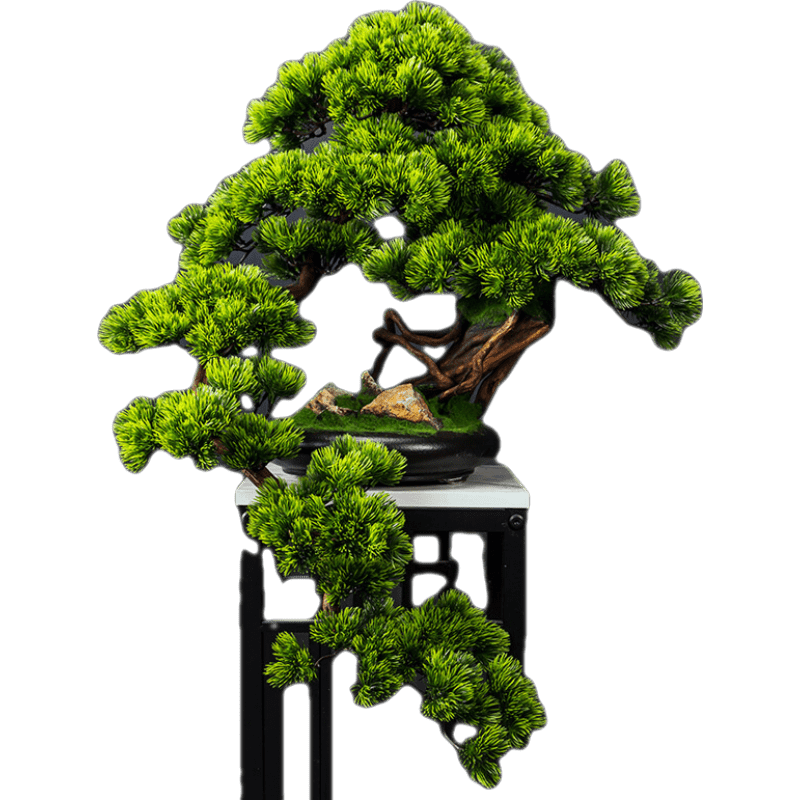 一木代傳 仿真迎客松盆景花架擺件假樹綠植松樹紅楓葉美人松新中式客廳桌面植物假盆栽樣板間軟裝中秋送禮物 下垂式美人松(左邊) 約長60高80寬50cm