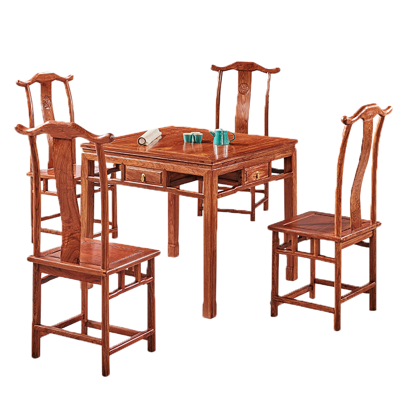 正荣府 红木家具 非洲花梨(学名:刺猬紫檀)实木餐桌椅组合家用庭院阳台棋牌桌 98cm餐桌+4凳