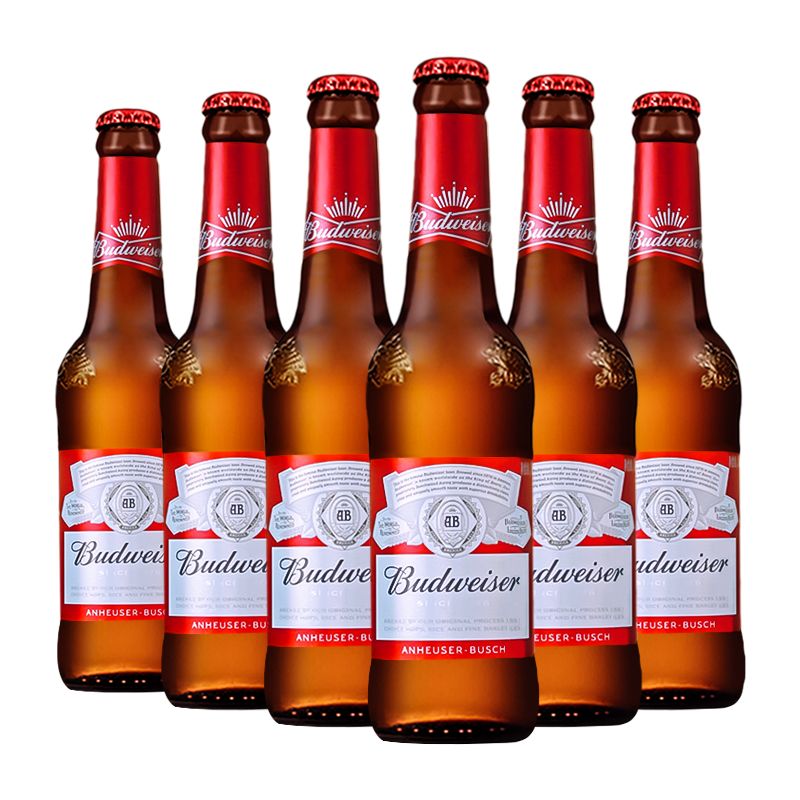 国产百威啤酒小红瓶拉格黄啤酒 精酿啤酒 瓶装整箱 拉格啤酒330ml*6瓶