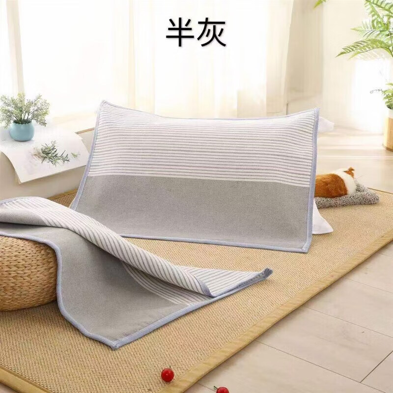 加厚老粗布枕巾亞麻單人加密枕巾四季通用吸汗透氣47*74一對 灰色 半邊灰一對