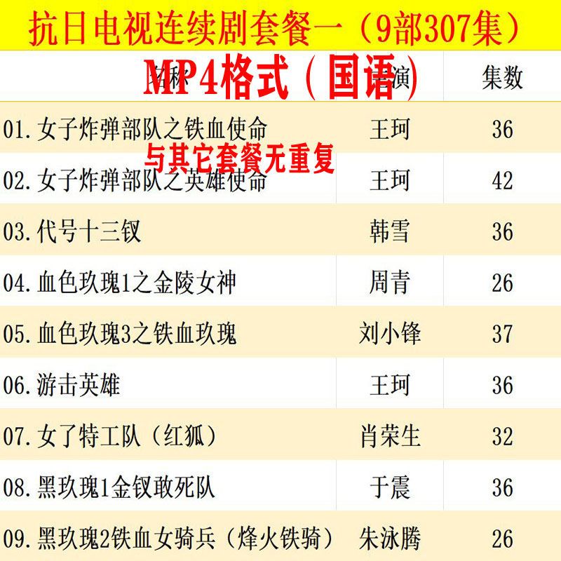 hknl国语谍战抗日神剧电视剧u盘女小分队特工战争合集mp4优盘 目录1-9