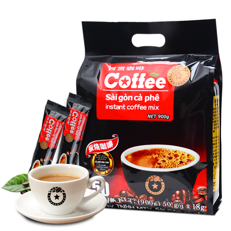 越南进口西贡咖啡三合一速溶咖啡炭烧原味咖啡粉冲调饮品 炭烧咖啡900g 50条