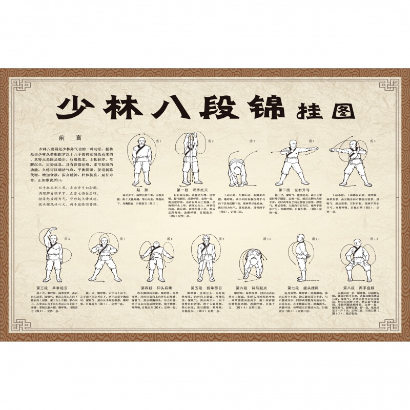 少林八段锦挂图中医养生海报文化宣传展板养生图片挂画养生馆海报