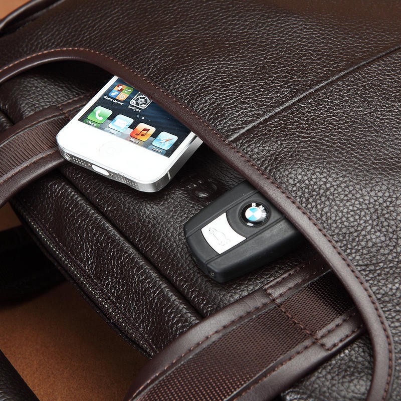 斐格男士手提包真皮商务公文包男包单肩斜挎包男士肩包手提文件包礼物 黑色大号(真皮/竖款) 竖款