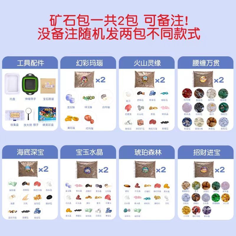 凱蒂奧兒童淘金沙玩具礦石獵人考古挖掘?qū)毷诘V玩沙戲水尋寶藏礦包女孩 隨機款式X2【大號瀝篩全套工具】