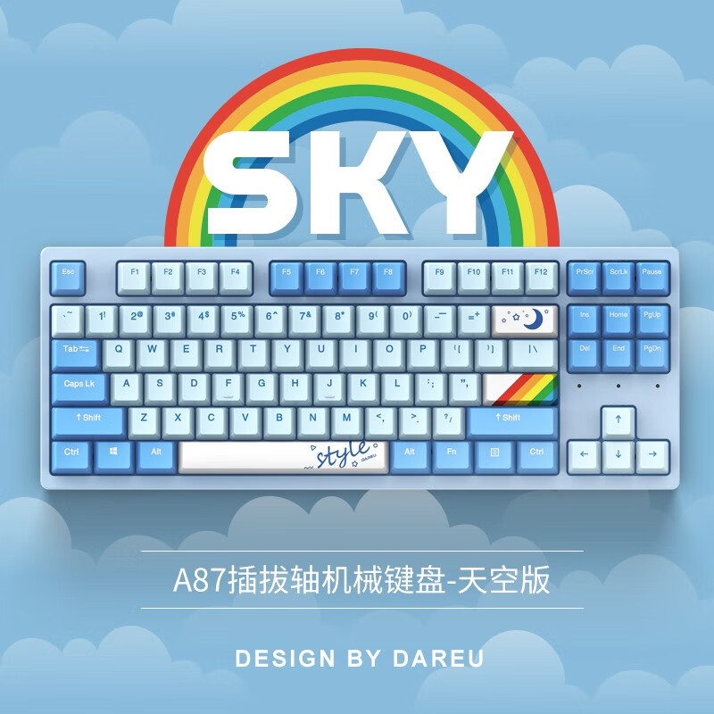 达尔优（dareu）A87机械键盘 有线热插拔键盘 电竞游戏键盘 PBT键帽全键可换轴 磁吸上盖 天空轴-天空版