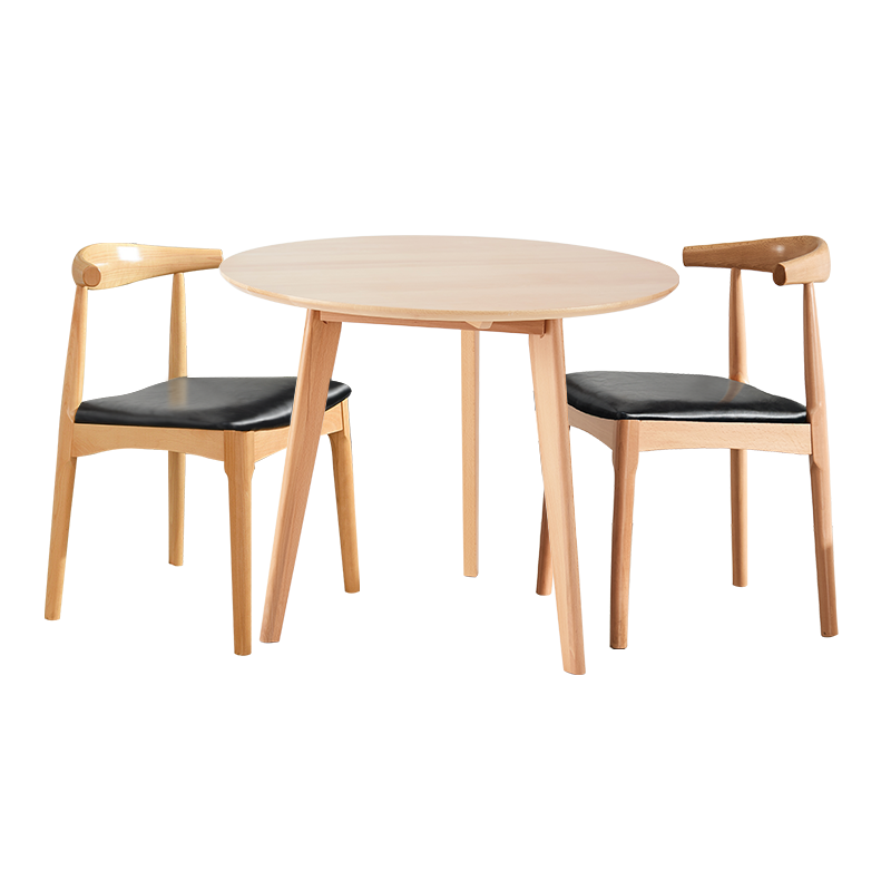 家逸休闲餐桌椅组合北欧简约商务接待桌会客洽谈桌小户型餐桌奶茶店实木圆桌一桌二椅