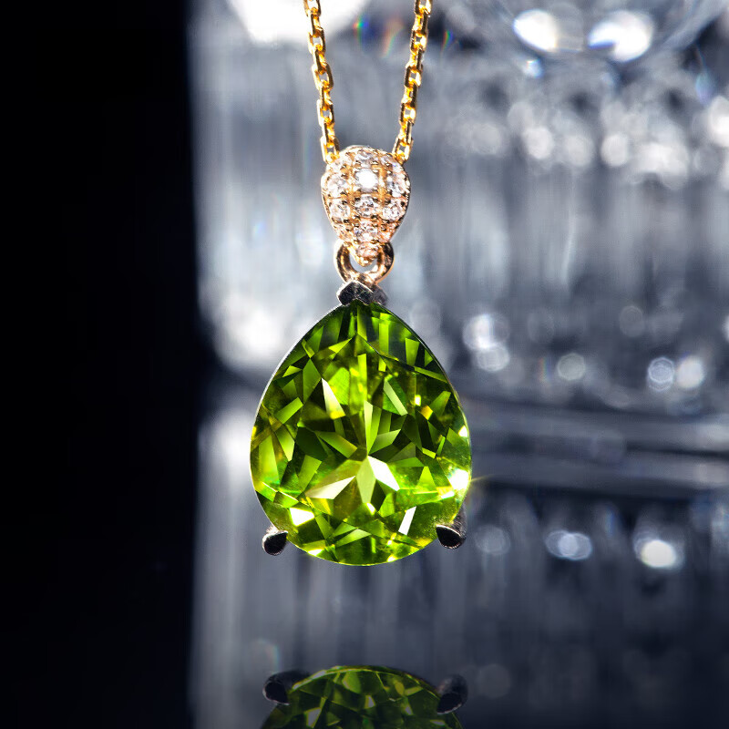 灏吉弧dr-meilia18k金项链女士橄榄绿宝石钻石吊坠锁骨链首饰520情人
