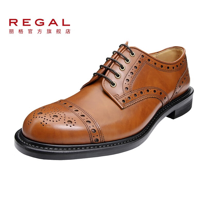 REGAL丽格商务正装手工固特异低帮男鞋德比鞋男士皮鞋黑棕色T95B SRK9 BR(褐色) 42