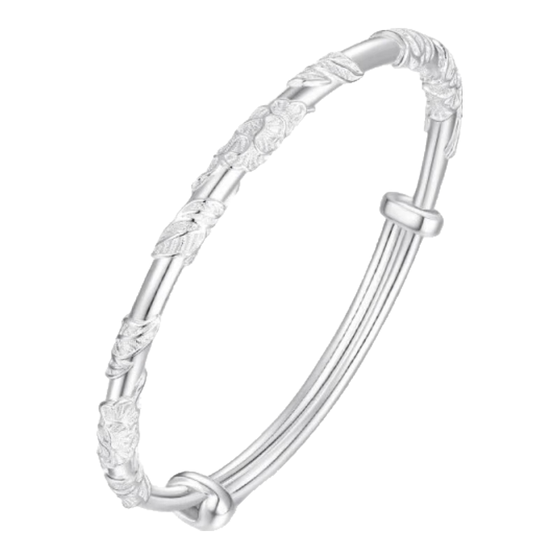 周大生足銀手鐲S990實心開口調(diào)節(jié)銀手鐲繁花優(yōu)雅生日禮物送女友