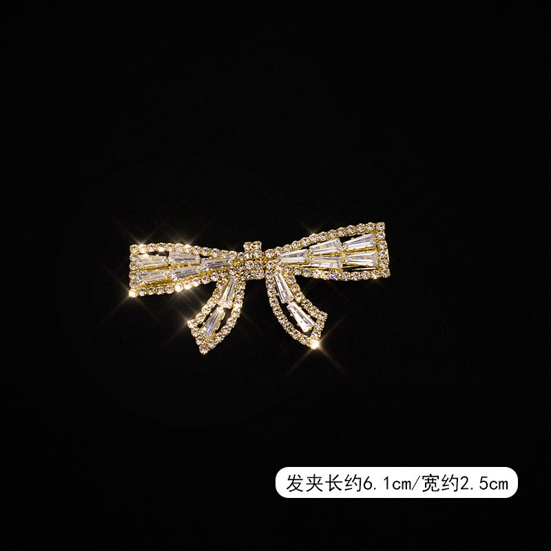韩版水钻蝴蝶结刘海发夹卡子日韩少女侧边发卡发饰品 金色蝴蝶结发夹
