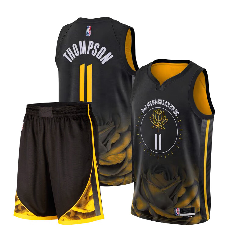 ouoety克莱汤普森球衣勇士11号黑色城市版凌步篮球服套装 23赛季黑色
