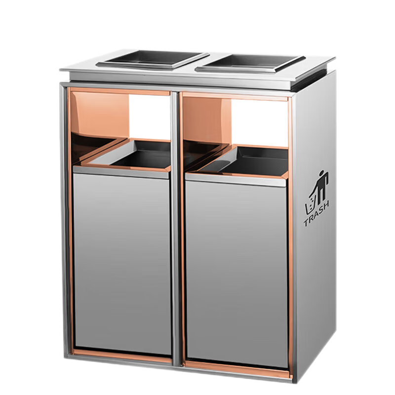 Supercloud 酒店大堂不銹鋼垃圾桶定制帶煙灰缸賓館電梯口走廊吸立式雙桶煙灰桶滅煙桶 不禁煙標(biāo)志【不銹鋼】