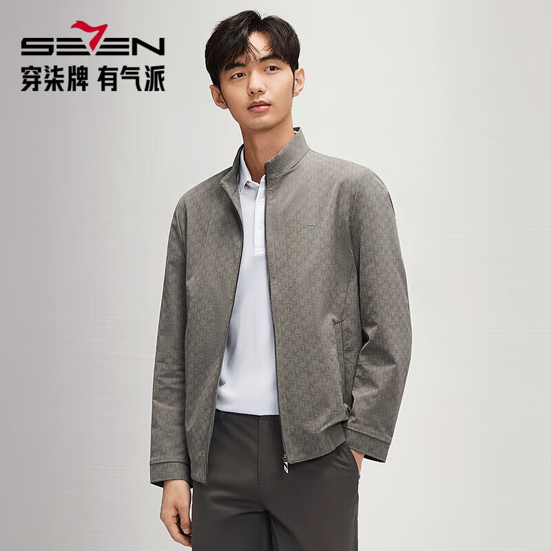 柒牌男裝立領(lǐng)夾克男春秋時(shí)尚休閑滿(mǎn)身印花爸爸干部裝外套