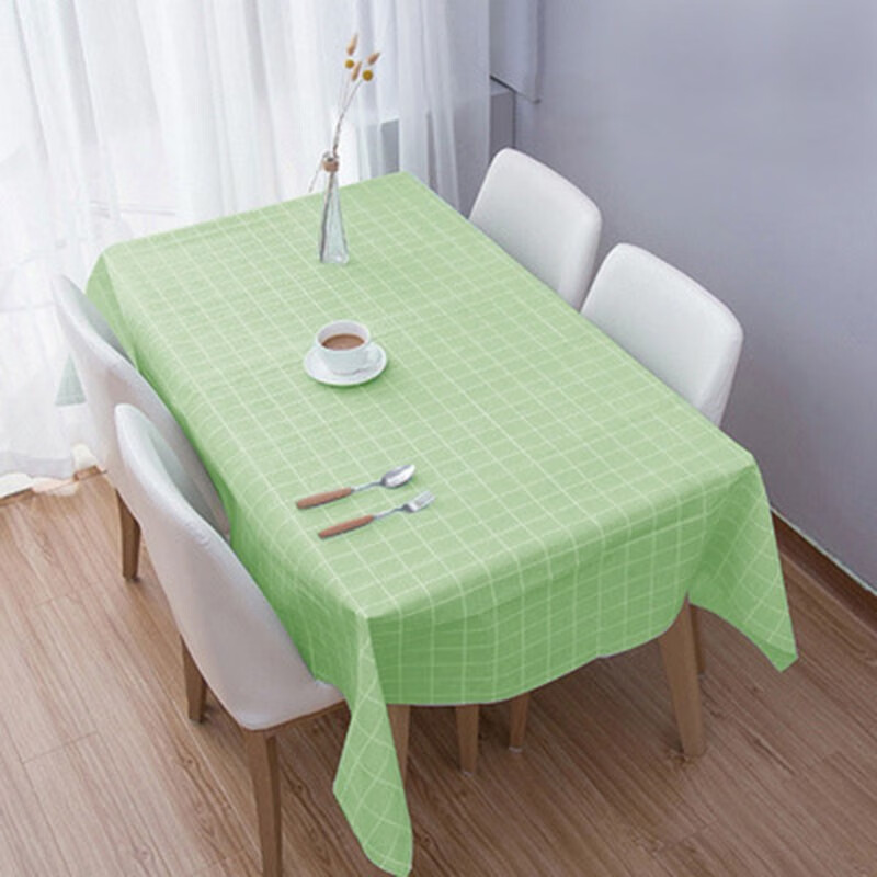 格子桌布防水防烫防油家用长方形小清新免洗台布北欧风茶几餐桌布 绿色 90cm*137cm