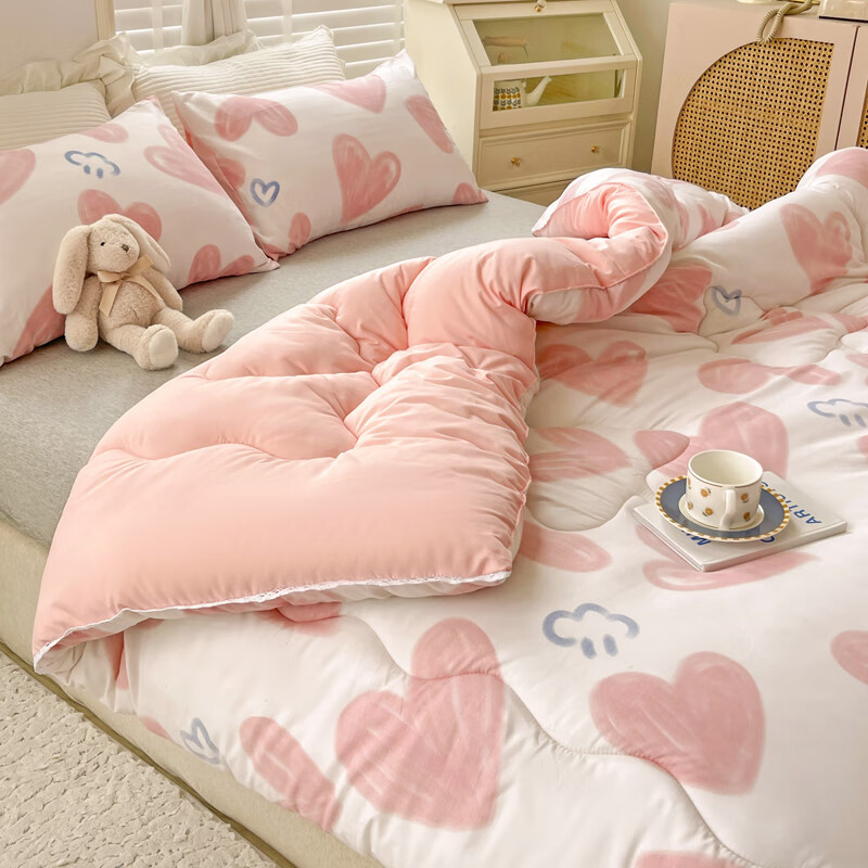 慕伽棉被芯单人宿舍学生四季通用春秋被加厚保暖冬被冬季双人 粉爱心