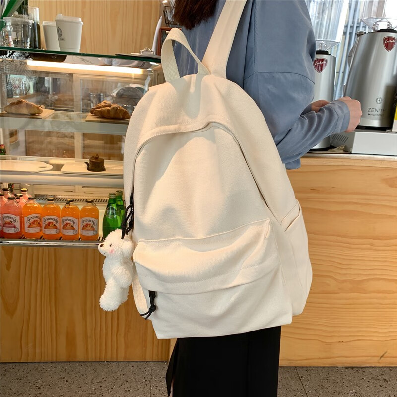 Ins书包女韩版高中大学生学帆布校园简约百搭森系古着感少女初中生双肩包日系原宿ulzzang大容量白色 挂件 Ins书包女韩版高中大学生学帆布校园简约百搭森系古着感少女初中生双肩包日系原宿ulzzang大容量白色 挂件