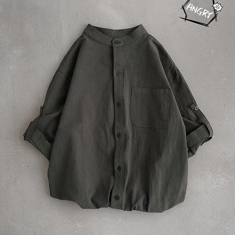 缔集粗麻布衣服棉麻上衣男夏天亚麻衬衫麻布青年 【单件装】军绿色 (七分衬衫) 3XL属于什么档次？