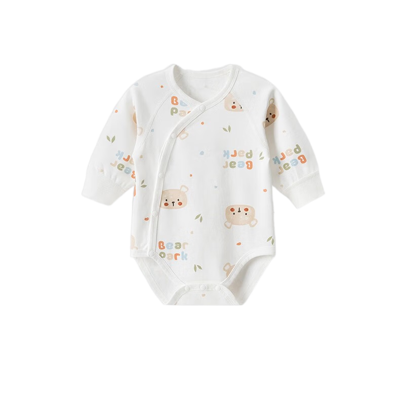 乖奇熊嬰兒純棉連體衣秋冬季長袖包屁衣寶寶無骨睡衣三角哈衣春裝 白色/小熊花園 66cm