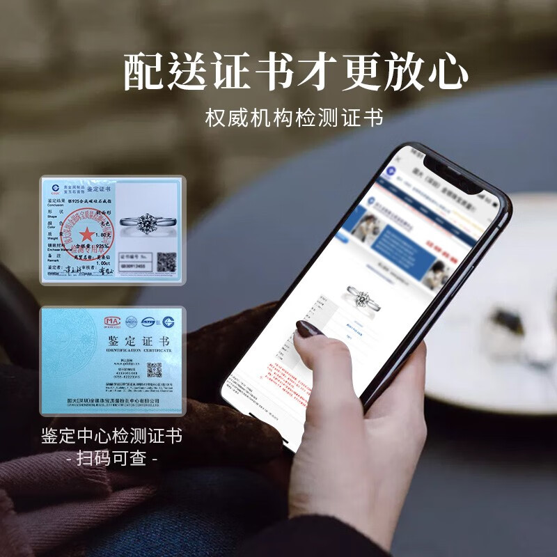 N2it经典六爪莫桑石S925银戒指女求婚订婚钻戒送女友情人节礼物 六爪戒指约1克拉