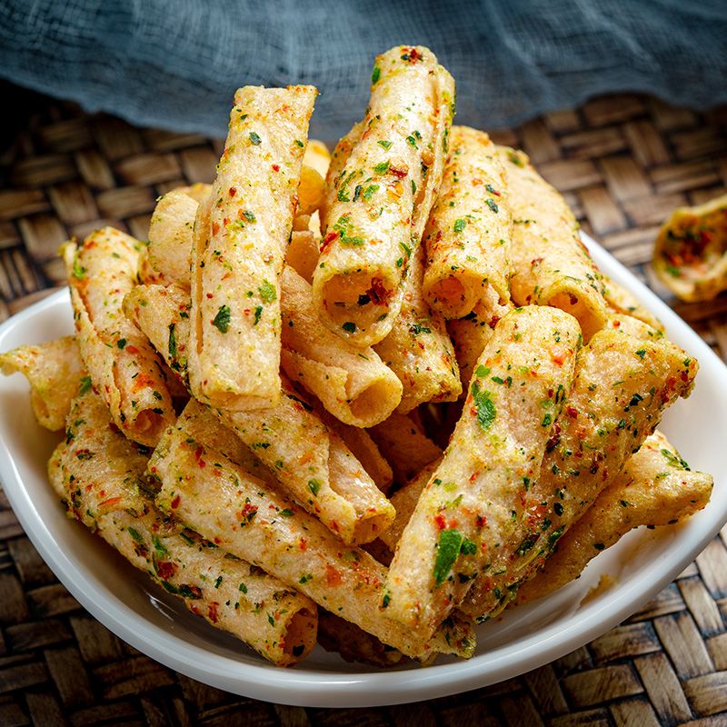 derenruyu香脆蔬菜卷香葱味零食休闲膨化锅巴整箱散装批发 小蔬卷香辣