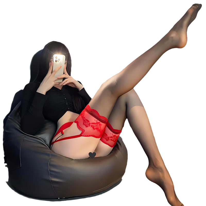 惹火貓(cupidcat)情趣內衣性感純欲蕾絲襪一體式吊帶襪高筒黑絲誘惑 R1765紅邊黑襪