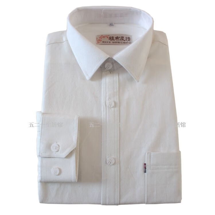 长袖衬衫春秋季老粗布纯色衬衫男长袖加密加厚棉布衬衣粗布风情男装