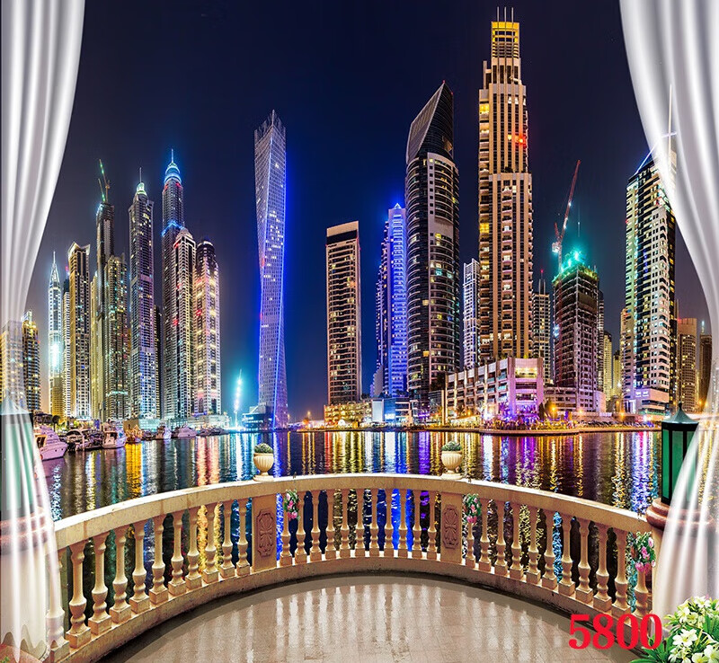 云皎梦幻虚化直播背景布3d立体2024主播模糊唯美城市夜景专用背景墙布