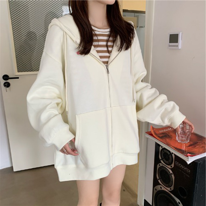 南极人开衫卫衣女连帽宽松韩版2021早秋港风灰色外套长袖上衣薄款春