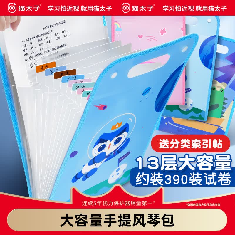 猫太子 小学生试卷收纳袋大容量手提风琴包分类手提文件夹儿童考试卷子课本收纳册插页袋整理神器开学文具属于什么档次？