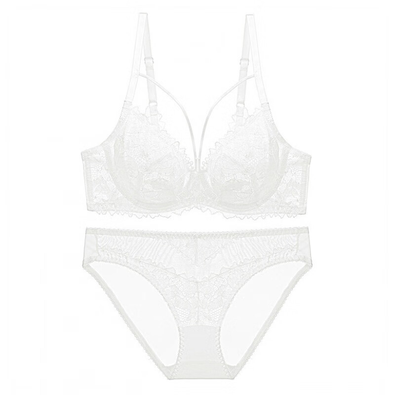 mms)轻奢女士性感文胸套装大胸显小薄款无海绵透明胸罩蕾丝文胸 白色