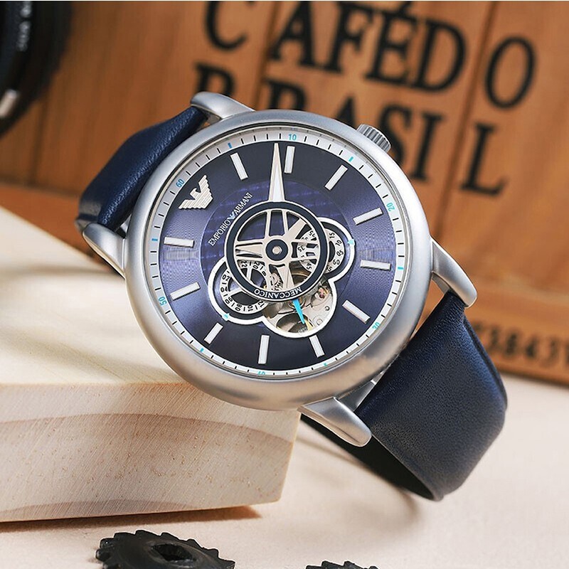 阿玛尼(emporio armani)手表 镂空机械男表 皮带商务休闲男士腕表