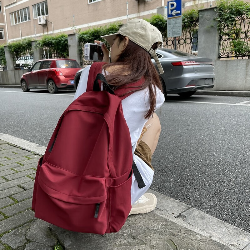 丛林鸟书包女日系ins风简约校园高中大学生双肩包初中生旅行背包大容量 红色