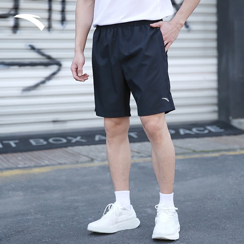 安踏短裤运动裤子男夏季新款休闲运动短裤宽松速干男梭织轻薄七分裤男 （速干短裤）基础黑-1 2XL /男185
