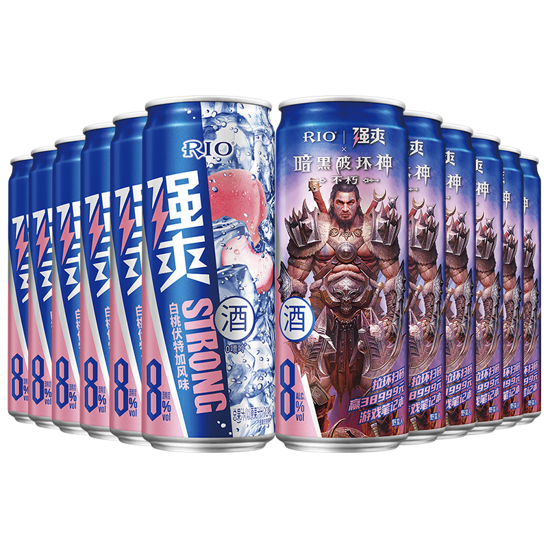 銳澳（RIO）強(qiáng)爽8度雞尾酒洋酒氣泡酒強(qiáng)爽8度330ml*12罐 白桃