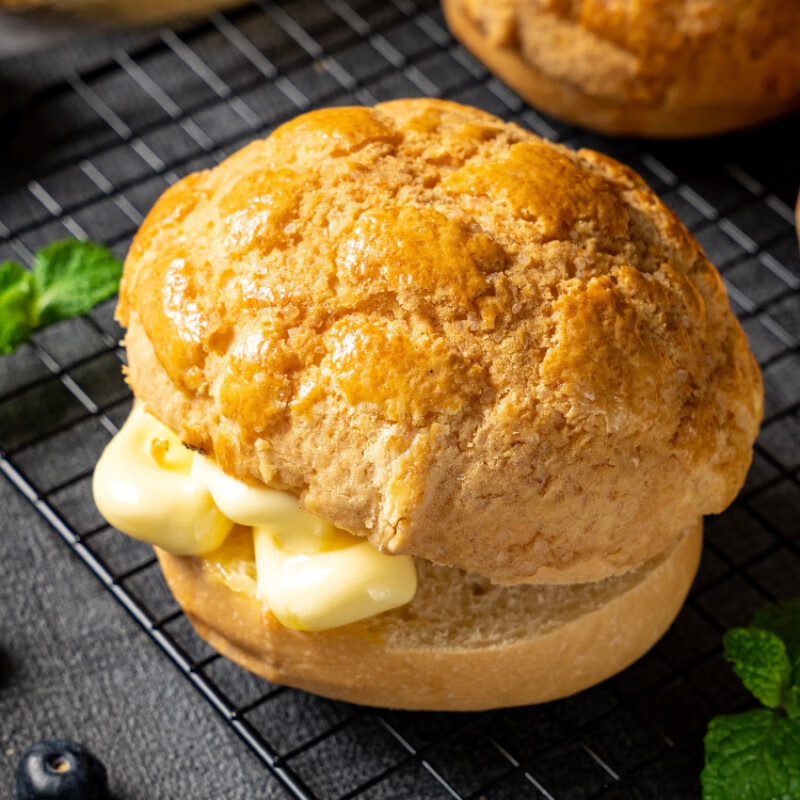 茗仟(mingqian)菠萝包半成品 无蔗糖港式菠萝包面包汉堡低0粗粮脂健身