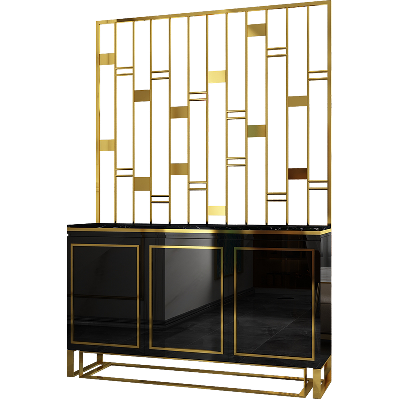 凯帝格 轻奢客厅屏风隔断柜入户玄关柜现代简约鞋柜间厅柜不锈钢家用 黑色(大理石台面) 0.8米两门柜子+屏风