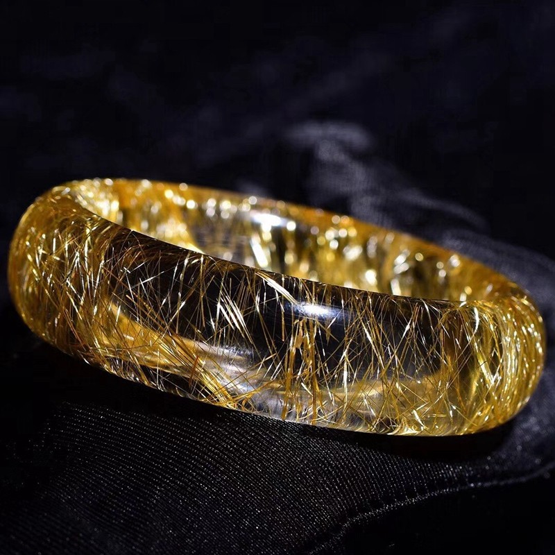 俊辰珠宝天然顺发板钛钛晶手镯女 发丝密顺 板钛粗生日礼物手镯大气男